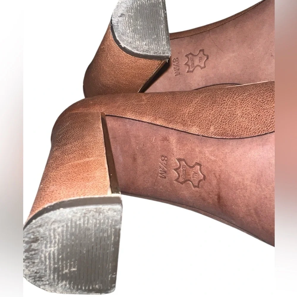 Tory Burch Quentin Landed Capra Peep Toe Leather Heels Fig Brown 8.5 Chocolate